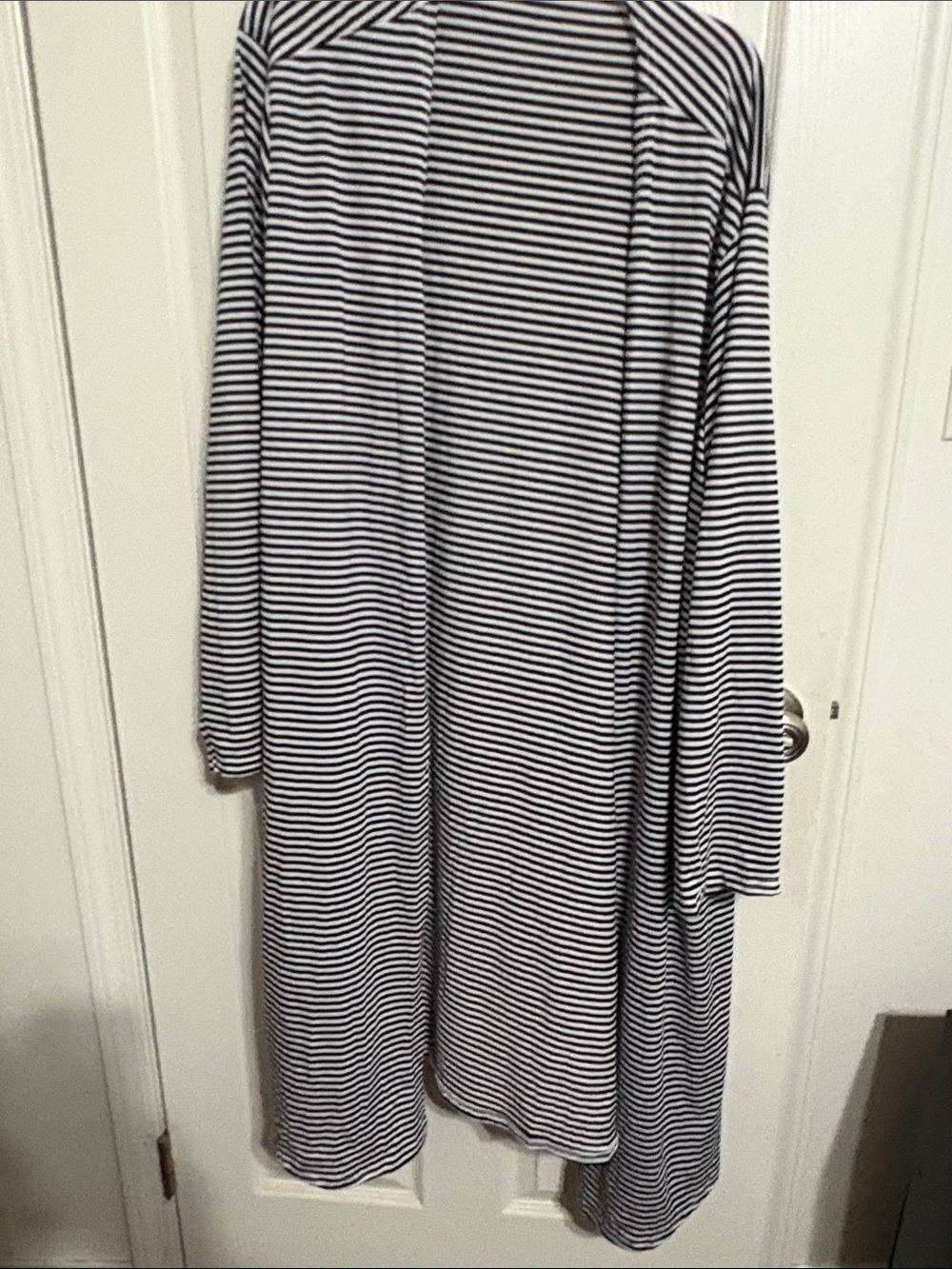 Striped Open Front Duster Cardigan - black& White